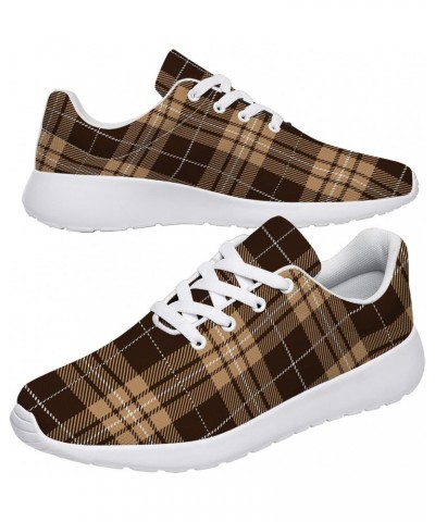 Plaid Shoes Women Men Running Shoes Athletic Tennis Sneakers 3D Print Brown Beige Tartan PlaidWalking Golf Shoes Gifts for Gi...