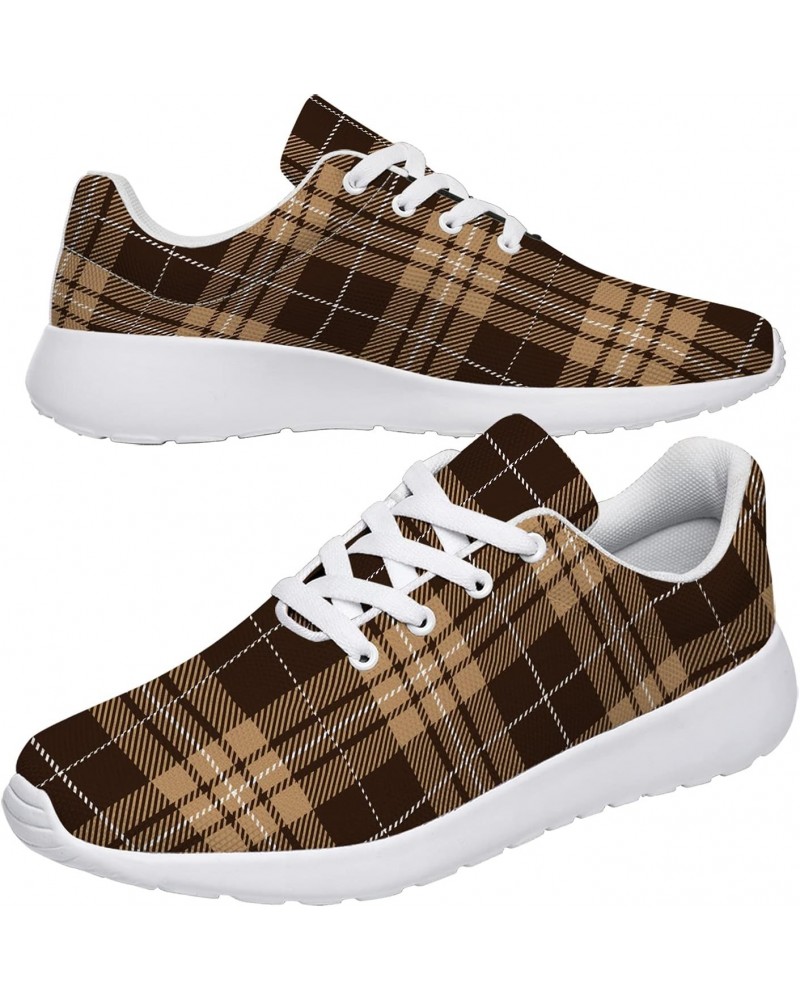 Plaid Shoes Women Men Running Shoes Athletic Tennis Sneakers 3D Print Brown Beige Tartan PlaidWalking Golf Shoes Gifts for Gi...