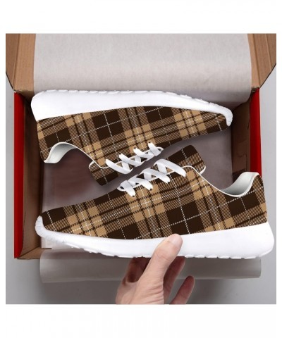 Plaid Shoes Women Men Running Shoes Athletic Tennis Sneakers 3D Print Brown Beige Tartan PlaidWalking Golf Shoes Gifts for Gi...