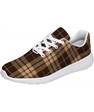 Plaid Shoes Women Men Running Shoes Athletic Tennis Sneakers 3D Print Brown Beige Tartan PlaidWalking Golf Shoes Gifts for Gi...