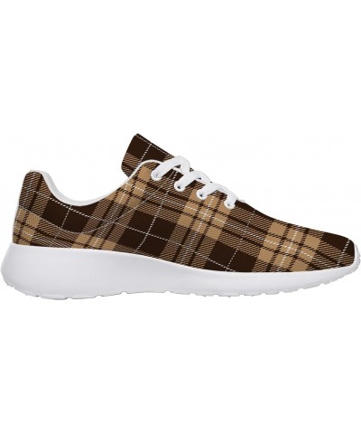 Plaid Shoes Women Men Running Shoes Athletic Tennis Sneakers 3D Print Brown Beige Tartan PlaidWalking Golf Shoes Gifts for Gi...