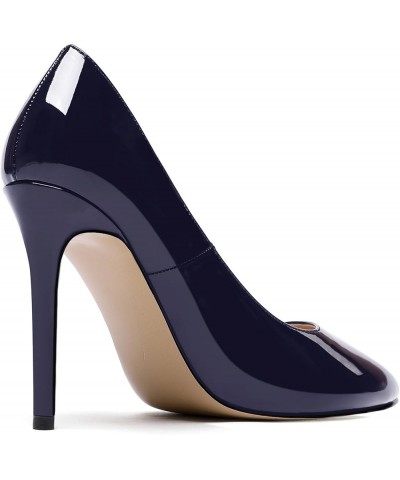 Women's Slip On Patent Round Toe Solid Stiletto High Heel Pumps Shoes 4 Inch Navy Blue $28.79 Pumps