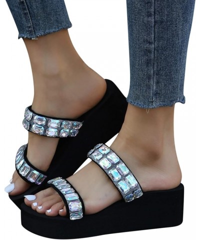 Women's Platform Rhinestone Flip Flop Slides with Arch Support Summer Bohemian Comfortable Soft Cushion Lightweight Wedge San...