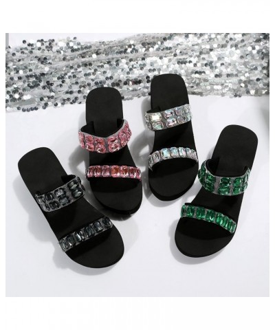 Women's Platform Rhinestone Flip Flop Slides with Arch Support Summer Bohemian Comfortable Soft Cushion Lightweight Wedge San...