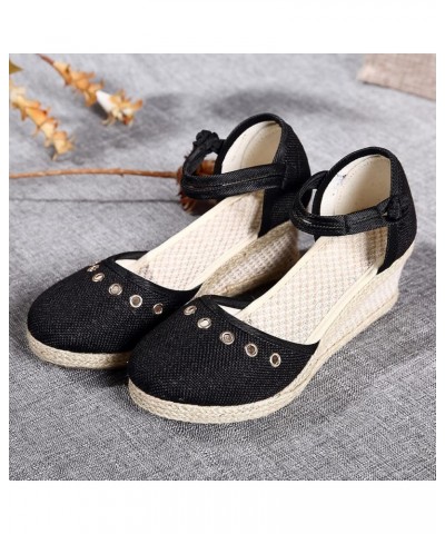 Sandals Women Flats Comfortable Dressy Flip Flops Women Slides For Women Gold Platform Heels Squat Wedge Women'S Heele Black ...