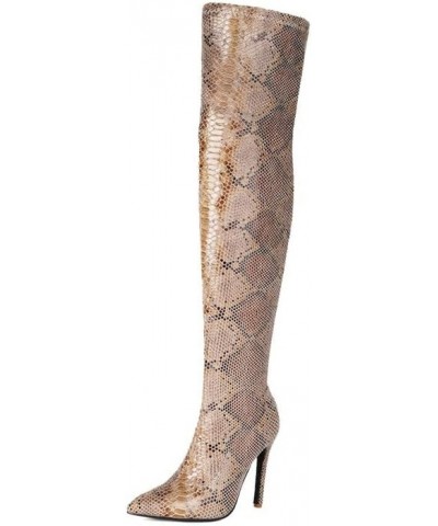 Women's Thigh High Snakeskin Boots Pointed Toe Stilettos Stretchy Over The Knee High Heel Sexy Boots (Black snake,US Size 6) ...