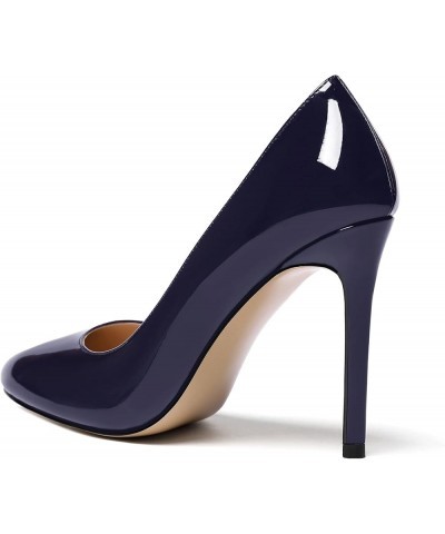 Women's Slip On Patent Round Toe Solid Stiletto High Heel Pumps Shoes 4 Inch Navy Blue $28.79 Pumps