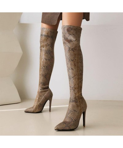 Women's Thigh High Snakeskin Boots Pointed Toe Stilettos Stretchy Over The Knee High Heel Sexy Boots (Black snake,US Size 6) ...