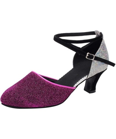 Sandals Women Dressy Summer Flat,Women's Glitter Ankle Strap Kitten Heel Closed Toe Sandal Tango Ballroom Dance Shoes **02-re...