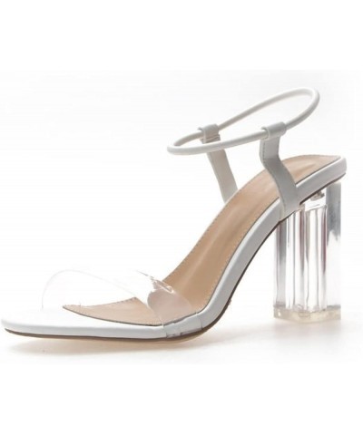 Woman Classic Ankle Strap Open Toe Buckle Block Wedding Party Shoes Transparent High Heel Sandals Silver $26.34 Sandals