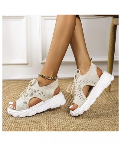 Summer Sandals for Women 2024 Platform Comfortable Sandals Women Fashion Casual Ankle Strap Wedge Heels Sandals Beige Lightni...