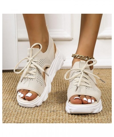 Summer Sandals for Women 2024 Platform Comfortable Sandals Women Fashion Casual Ankle Strap Wedge Heels Sandals Beige Lightni...