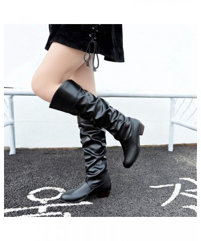 Women's Slouchy Knee High Riding Boots Fashion Faux Leather Round Toe Low Heel Knight Boots Black $20.78 Boots